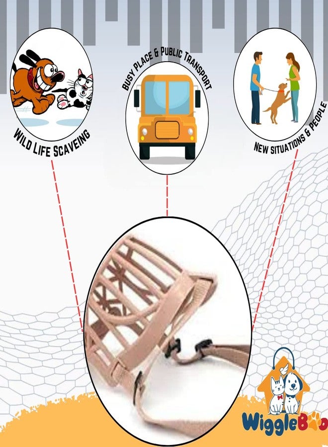 WiggleBoo Dog Muzzle || Basket Design || Secure & Comfortable || Perfect for Training & Vet Visits || Breathable & Adjustable Design || Beige || (Medium) - Image 4